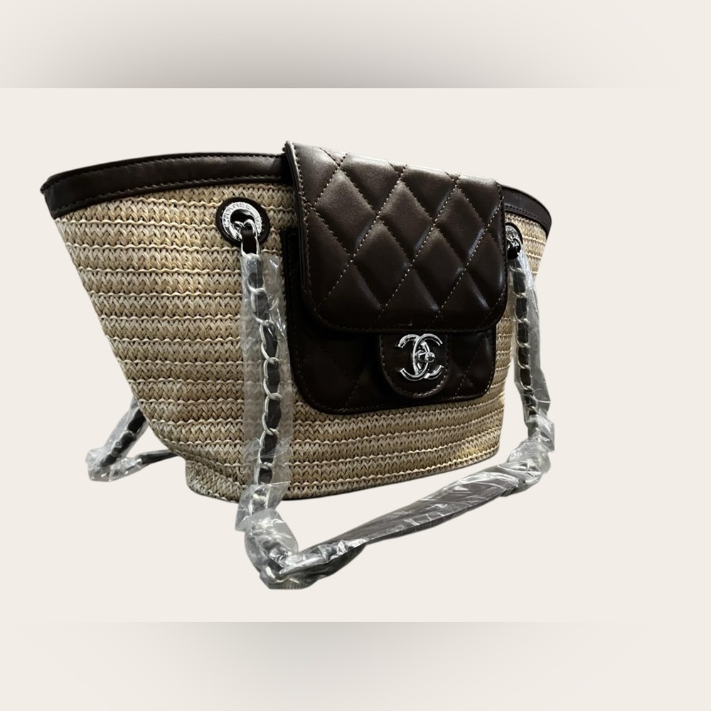 Brown Woven Large Shoulder Tote Bag